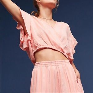 ANTHROPOLOGIE MAEVE Pink Flutter Sleeve Crop Top